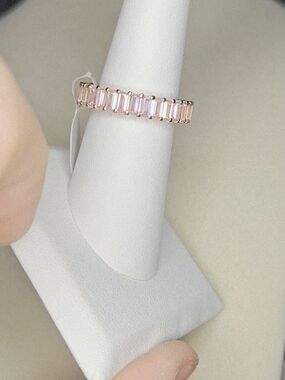 NWT .925 Sterling Silver Rose Gold CZ Baguette Eternity Ring